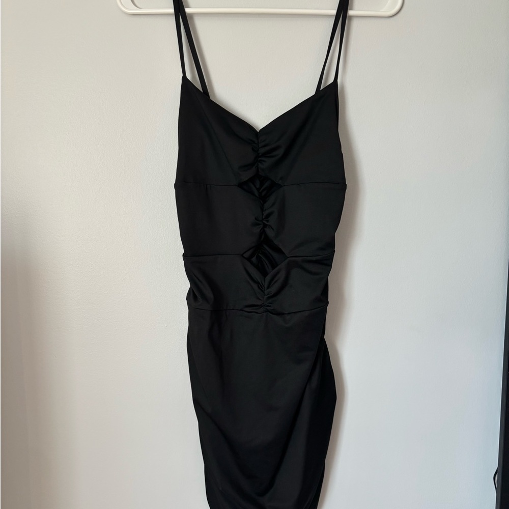 SHEIN Black Ruched Mini Dress